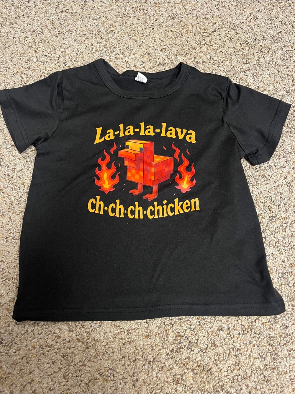 🍀6/$20 Source Unknown Black Tee with Lava Chicken Graphic in Red & Yellow